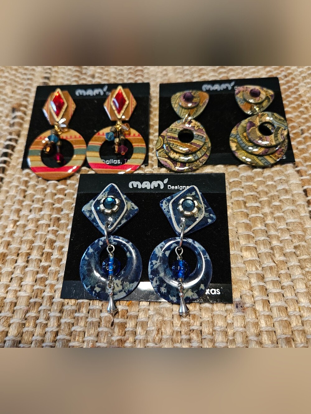 MAM' Lot Of 3 Earrings Lightweight Vintage Y2K  Swarovski Beads Art Deco Whimsy